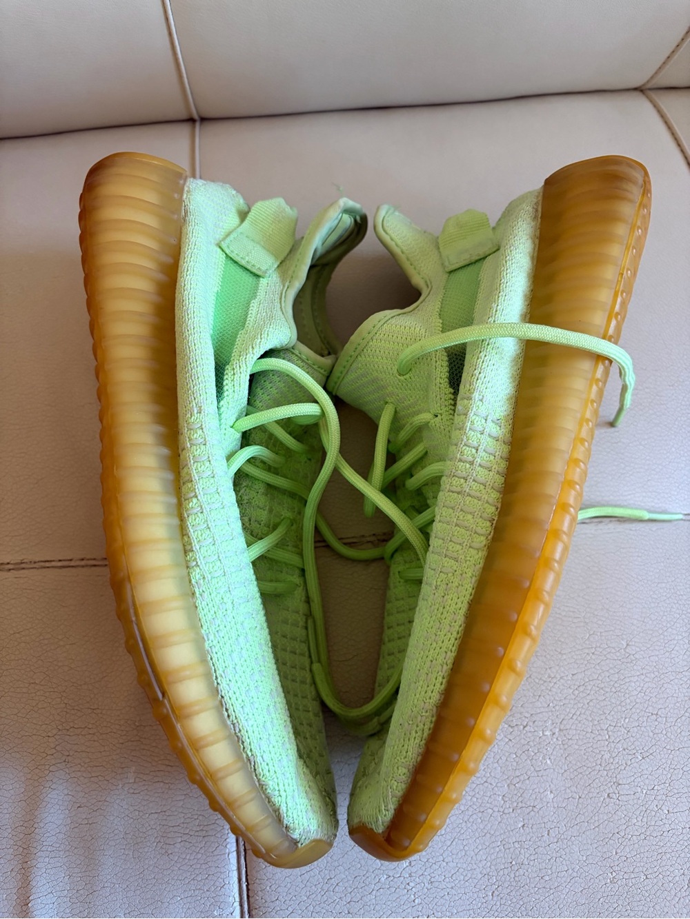 Yeezy Neon Green Athletic Sneakers with Gum Sole